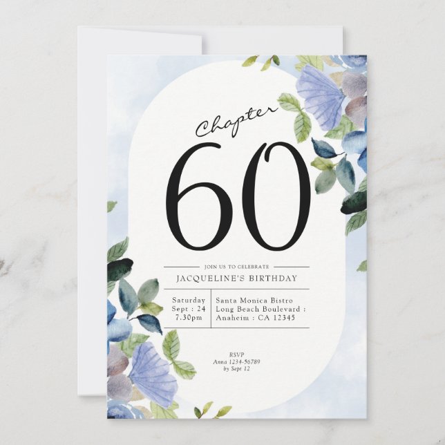 Invitación 60.ª floral azul (Anverso)
