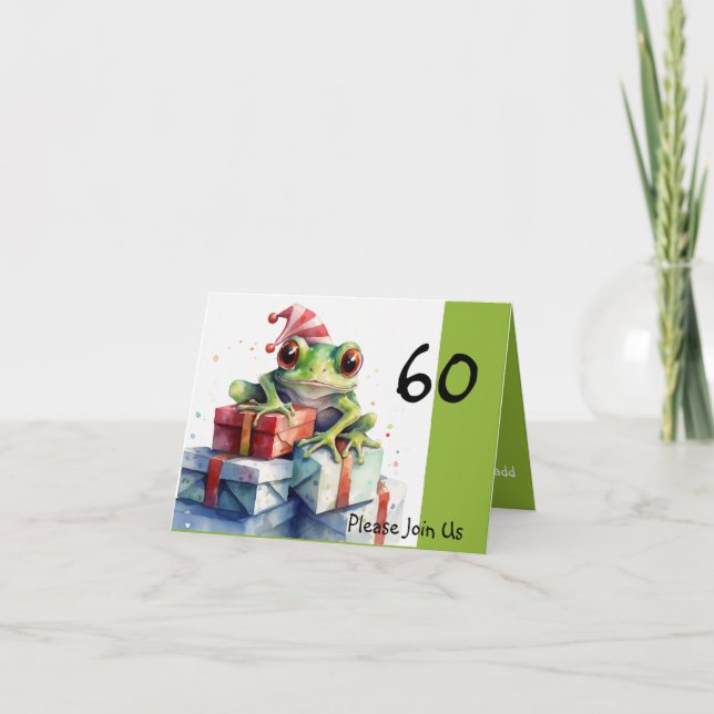 Invitación 60.ª gorra a rayas de cumpleaños de festividad de  (Anverso)