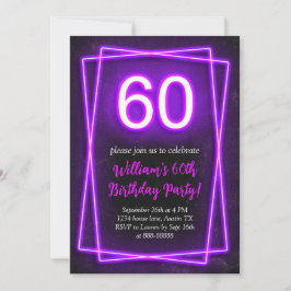 Invitación 60.ª luz neón Moda negra retro 60 cumpleaños