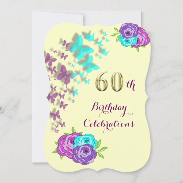 Invitación 60.ª mariposas y flores (Anverso)