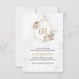 Invitación 60.ª Moda de Mármol Blanco Floral Rosa
