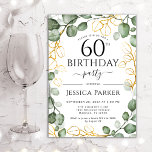 Invitación 60.ª Nacimiento Eucalyptus Watercolor<br><div class="desc">Elegante invitación botánica de cumpleaños número 60. El diseño de estilo clásico presenta un paisaje de color agua pintado a mano con eucalipto correa y letra de guión. Personaliza con tus propios detalles. Mándame un mensaje si necesitas más personalización.</div>