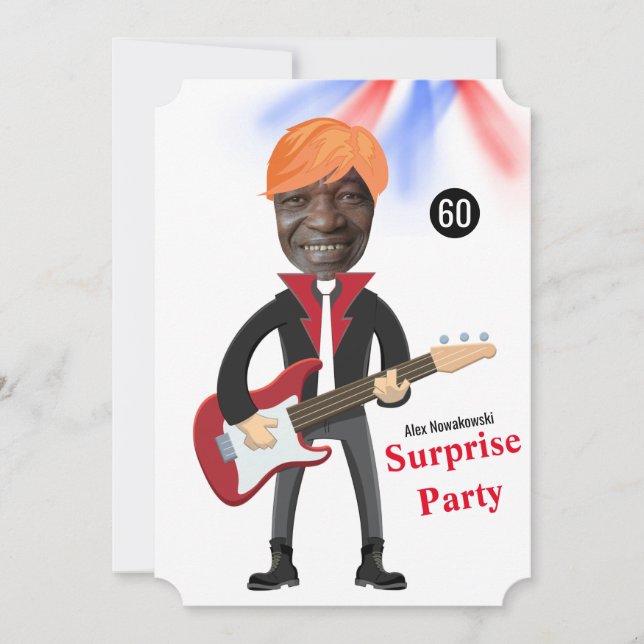 Invitación 60.ª 🎸 🤣 Rockstar Birthday Guitar Funky Fun (Anverso)