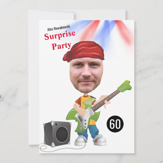 Invitación 60.ª 🎸 🤣 Rockstar Birthday Guitar Funky Fun (Anverso)