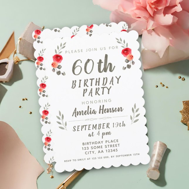 Invitación 60.ª Rosa acuática de cumpleaños twig floral (Subido por el creador)