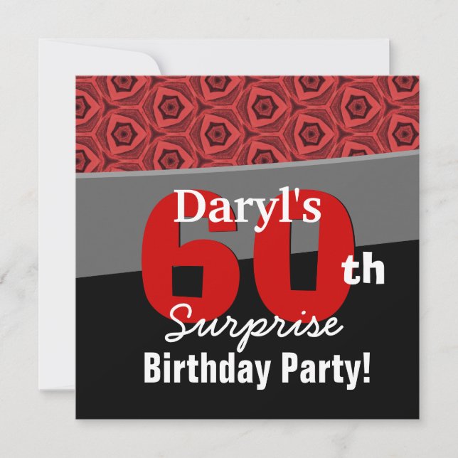 Invitación 60.ª sorpresa cumpleaños negro rojo G431 (Anverso)