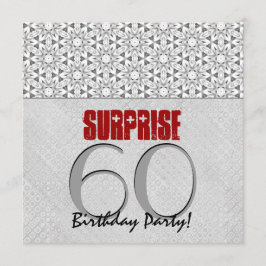 Invitación 60.ª Sorpresa Cumpleaños Plata Gris Rojo V10A