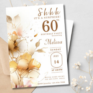 Invitación 60.ª Surprise Gold Flowers Cumpleaños