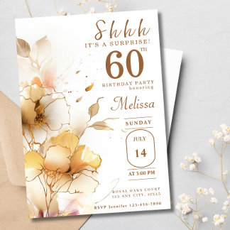 Invitación 60.ª Surprise Gold Flowers Cumpleaños