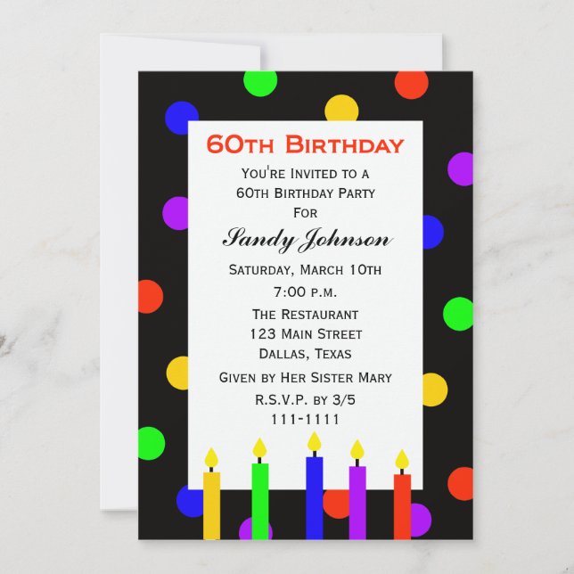 Invitación 60.ª Velas y puntos de la fiesta de cumpleaños (Anverso)