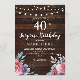 Invitación 60.º 50.º 40 cumpleaños Fiesta Wood Floral Invite