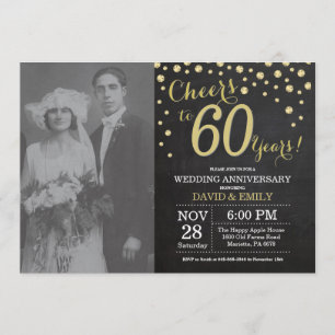 Invitación 60.º Aniversario Boda Chalkboard Negro y Oro