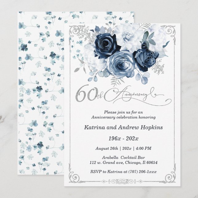 Invitación 60.º Aniversario Boda Elegante Imprimible (Anverso / Reverso)