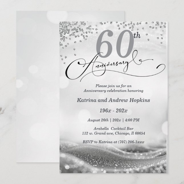 Invitación 60.º Aniversario Boda Elegante Imprimible (Anverso / Reverso)