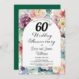Invitación 60.º Aniversario Boda Elegante Script Floral