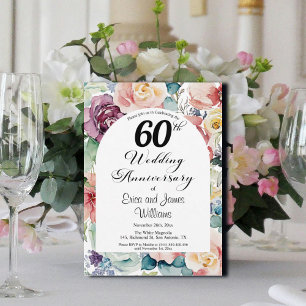 Invitación 60.º Aniversario Boda Elegante Script Floral