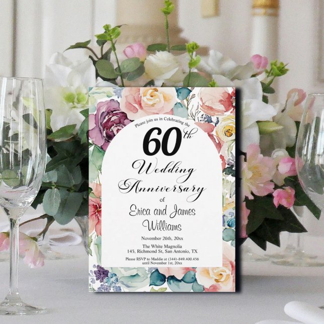 Invitación 60.º Aniversario Boda Elegante Script Floral (Subido por el creador)
