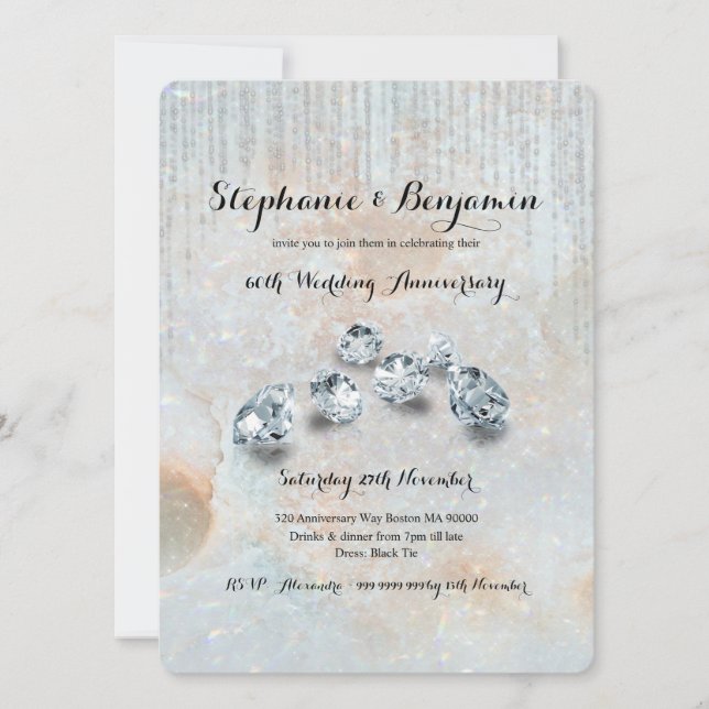 Invitación 60.º aniversario de Boda de diamantes Moda celeste (Anverso)