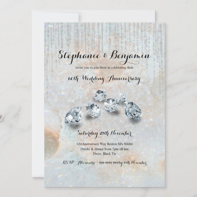 Invitación 60.º aniversario de Boda de diamantes Moda celeste (Anverso)