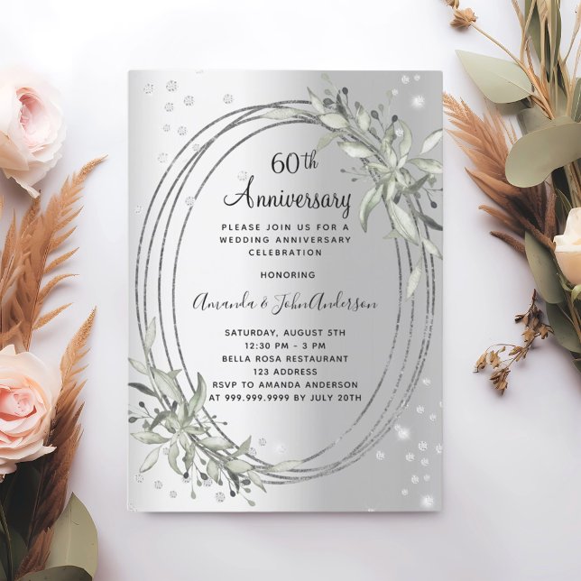 Invitación 60.º aniversario de boda diamante plateado (Subido por el creador)