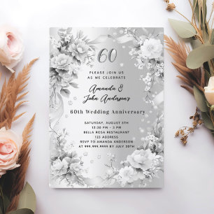 Invitación 60.º aniversario de bodas florales de plata de dia
