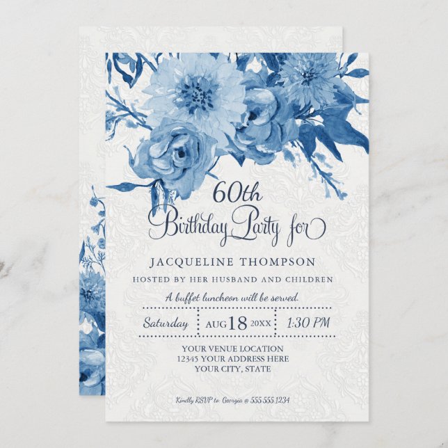 Invitación 60.º Aniversario de la Marina Azul Chintz Blanco D (Anverso / Reverso)