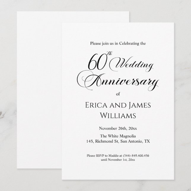 Invitación 60.º Aniversario del Boda de Diamantes Elegante Gu (Anverso / Reverso)
