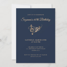 Invitación 60.º Birthday Gold Music Notes Elegant