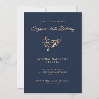Invitación 60.º Birthday Gold Music Notes Elegant