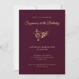 Invitación 60.º Birthday Gold Music Notes Elegant