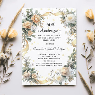 Invitación 60.º boda aniversario diamantes de flores amarilla