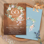 Invitación 60.º Boda Aniversario Rosas de Madera Rusa Garland<br><div class="desc">Con una delicada acuarela de guirnaldas florales sobre un rústico fondo de madera vintage, esta invitación botánica de moda para el 60 aniversario de bodas puede ser personalizada con su información especial de aniversario de diamantes. El reverso presenta una guirnalda floral que enmarca tus fechas de aniversario en un elegante...</div>