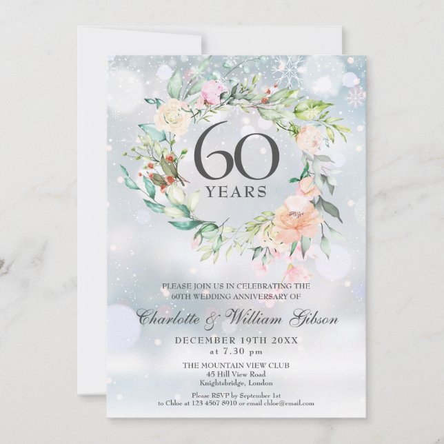 Invitación 60.º Boda de Diamantes Aniversario Floral de Invie (Anverso)