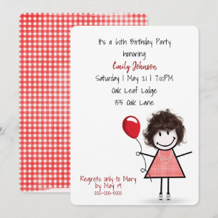 Invitación 60.º Chica de la fiesta de cumpleaños con globo ro