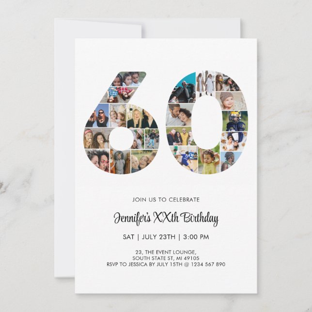 Invitación 60.º Collage de fotos número 60 Personalizados (Anverso)