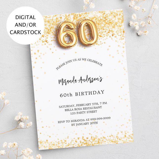 Invitación 60.º confeti de oro blanco elegante (Subido por el creador)