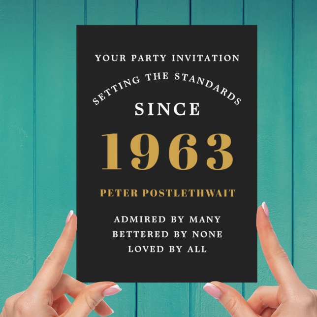 Invitación 60.º cumpleaños 1963 Black Gold Add Name Year (Subido por el creador)