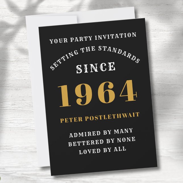 Invitación 60.º cumpleaños 1964 Oro negro personalizado para  (Elegant Black and Gold 60th Birthday Invitation - Create Your Own Personalized Design.)