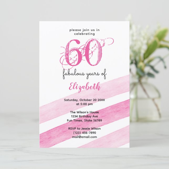 Invitación 60.º cumpleaños 60 años fabulosos PINK (Anverso de pie)