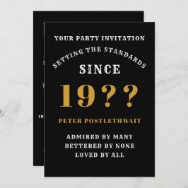 Invitación 60.º Cumpleaños Añadir Nombre Año Oro Negro Para É