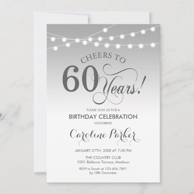 Invitación 60.º cumpleaños - Blanco plateado (Anverso)