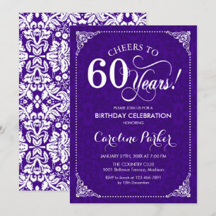 Invitación 60.º cumpleaños - Damasco blanco morado