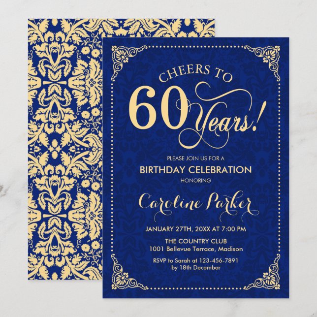 Invitación 60.º cumpleaños - Damasco de la Marina de Oro (Anverso / Reverso)