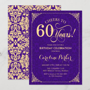 Invitación 60.º cumpleaños - Damasco de oro púrpura