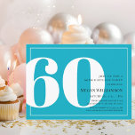Invitación 60.º cumpleaños de acá moderno y escritura blanca<br><div class="desc">Modern Fun Aqua y White Script 60th Birthday Invitation Sus huéspedes sabrán que este será un fiesta especial mirando esta invitación!</div>