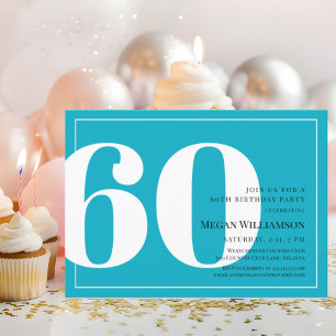 Invitación 60.º cumpleaños de acá moderno y escritura blanca