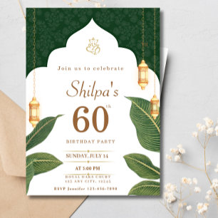 Invitación 60.º cumpleaños de la etnia india Green Gold