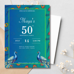 Invitación 60.º cumpleaños de la etnia india Green Gold Peaco