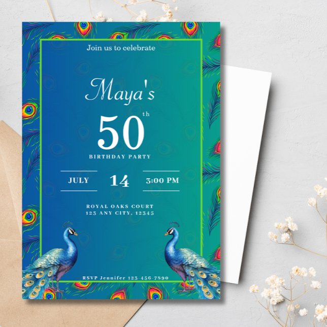 Invitación 60.º cumpleaños de la etnia india Green Gold Peaco (Subido por el creador)