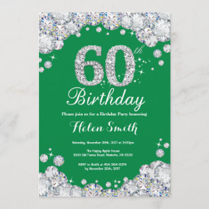 Invitación 60.º cumpleaños Diamante Verde y Plata